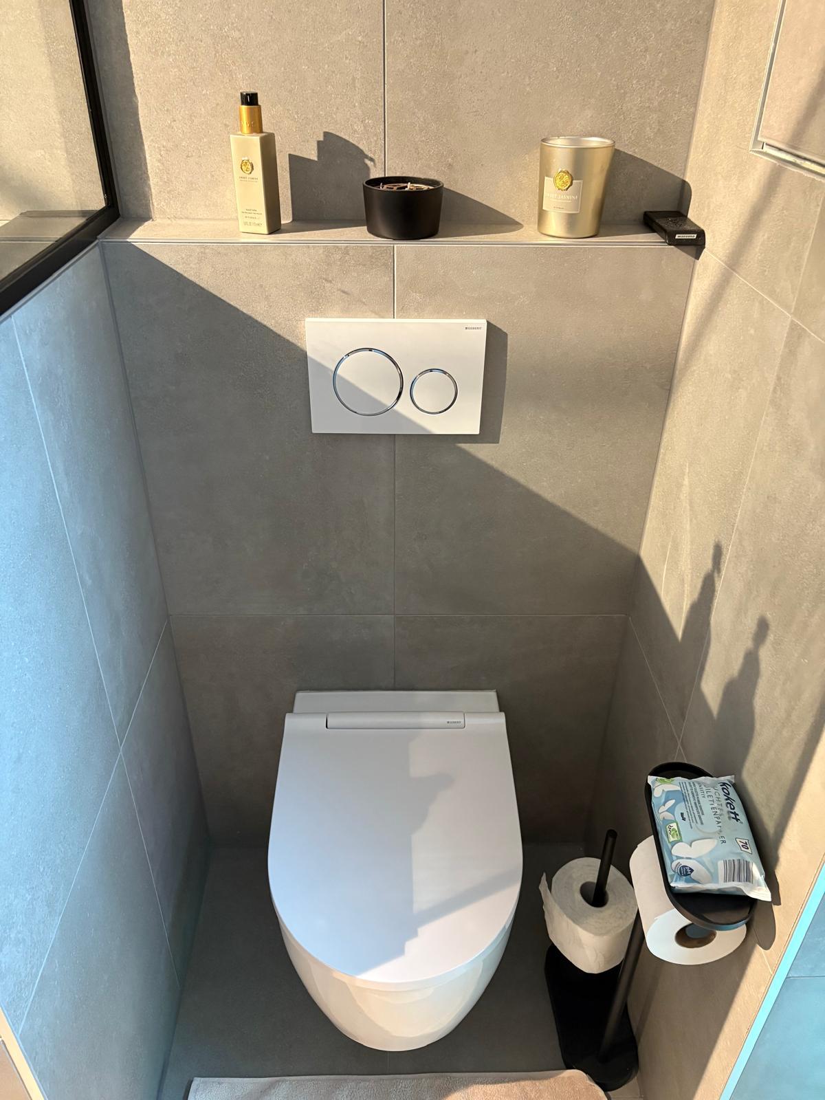 Fertiges weißes Wand-WC mit Steinablage